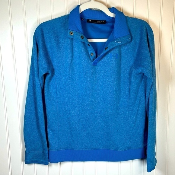 Boys Under Armour Pullover Sweater Top Blue L Quarter snap Long Sleeve Kids - Picture 1 of 4